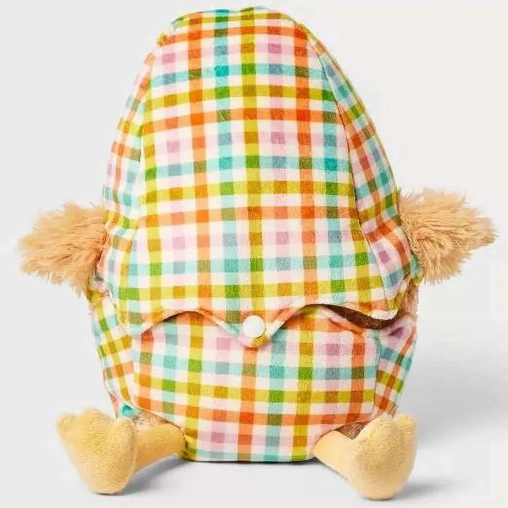 Easter Plush Fuzzy Brown 9” Chick with Gingham Egg Stuffed Animal Pal